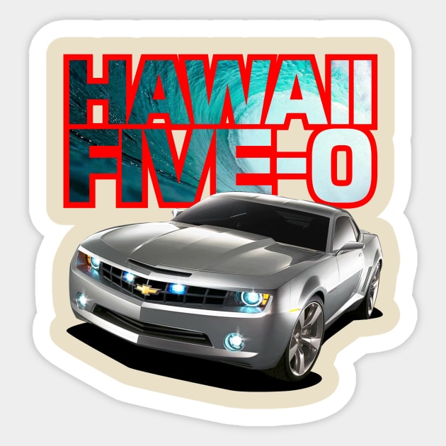 Hawaii Five-O SILVER CAMARO Red Outline Sticker by fozzilized